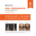 "REVITA HIGH-PERFORMANCE HAIR DENSITY SHAMPOO" with before and after photos of hair growth.